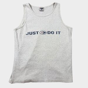 Vintage 90s Just Do It Tank Top L Grey USA Made Nike Parody USA Boom